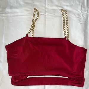 Elegant Red Crop Top with Gold Chain Straps